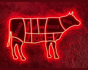Cow Butcher Neon Sign, BBQ Cow Butcher Led Sign, Custom Neon Sign, BBQ Restaurant Decor, BBQ Bar Grill Sign, Barbecue Restaurant Led Light