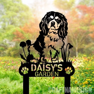 Palo commemorativo personalizzato per cane King Charles Spaniel, targa commemorativa per cane con palo, lapide, palo in metallo per giardino, palo per tomba, palo per cimitero