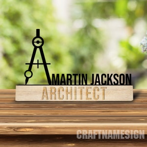 Custom Wooden Architect Desk Name Plate, Architecture Metal Nameplate for desk, Desk Nameplate, Office Decor, Desk Name Plate, New Job Gift image 3