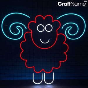Bighorn Sheep Neon Sign, Cute Sheep Led Sign, Custom Neon Sign, Gift For Kid, Kid Room Wall Decor, Sheep Farm Wall Art, Sheep Lover Gift