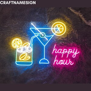 Happy Hour Neon Sign For Bar Pub Decoration, Custom Neon Led Light, Bar Open Night Light Decor, Beer Club Wine Pub Lounge Wall Art