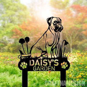 Custom Boxer Dog Metal Memorial Garden Stake, Personalized Pet Grave Marker Name Sign, Remembrance Stake Decor, Sympathy Dog Loss Gift
