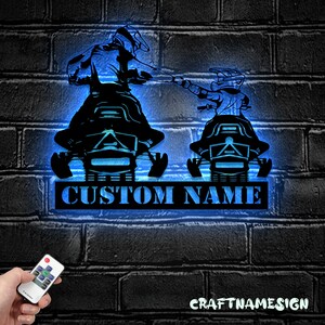 Custom Father Son Snowmobile Metal Wall Art LED Light - Personalized Ski-Doo Name Sign Home Decor - Ideal for Home Decor & Gift