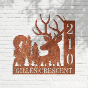 Personalized Deer Rusted Steel House Sign, Custom Address Sign, Rusty House Name Sign, Stainless Steel Sign, Deer & Stainless House Sign
