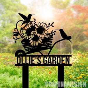 Custom Sunflower Garden Stake With Bird Metal Sign, Sunflower Metal Garden Sign With Stake, Personalized Sunflower Garden Metal Stake Sign