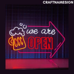 We Are Open Neon Sign, Beer Bar Pub Neon Sign, Custom Neon Sign, Beer Club Neon Sign, Beer Lover Gift, Beer Drinking Lounge Led Light