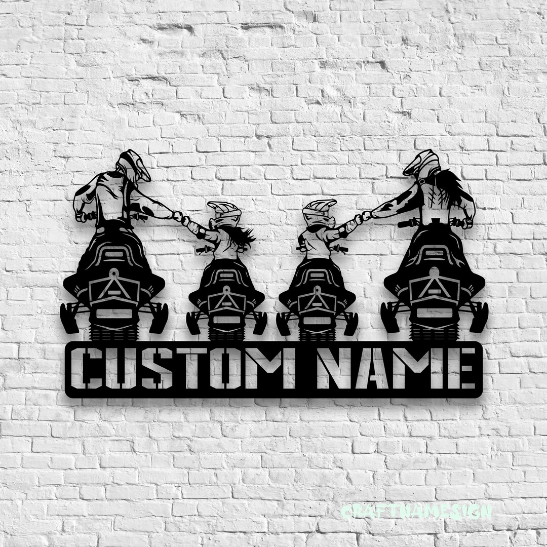 Custom Family Snowmobile Metal Wall Art LED Light Personalized Skidoo