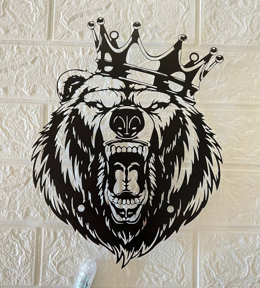 Grizzly Bear Metal Wall Art LED Light Angry Bear Name Sign Home Decor