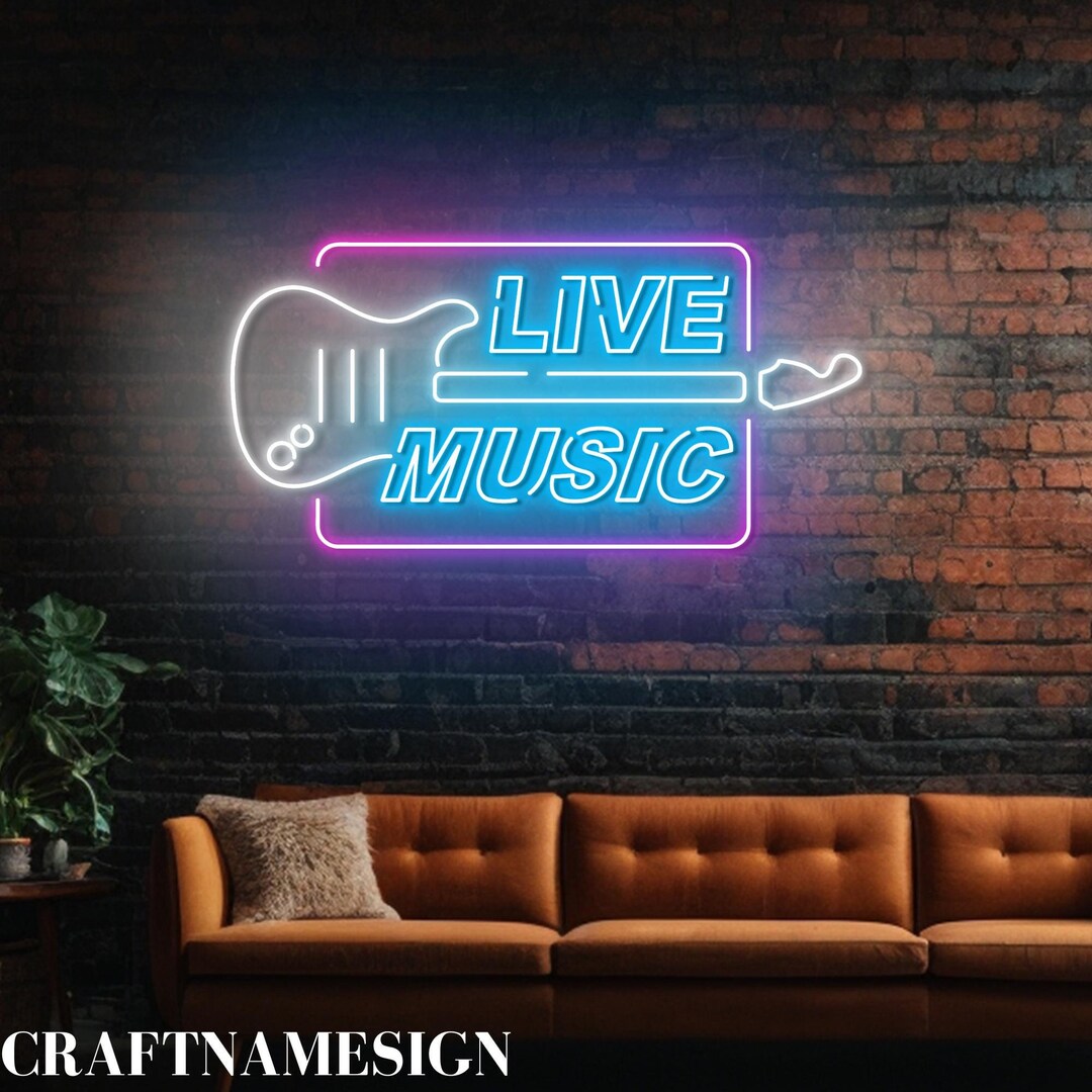 Guitar Live Music Neon Light, Live Music Led Light, Custom Neon Sign ...