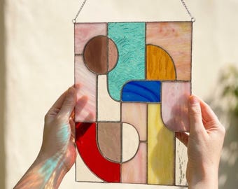 Nowoczesny abstrakcyjny geometryczny panel witrażowy, współczesna sztuka okienna
