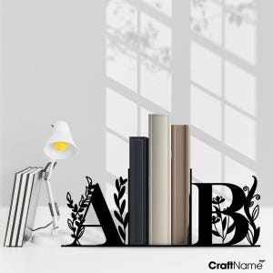 Sujetalibros de metal con alfabeto personalizado, sujetalibros con apellidos familiares personalizados, soporte para libros de metal negro, decoración de oficina para amantes de los libros