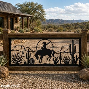 Dekorpanel för metallstaket i Western Cowboy-stil, rustikt räcke för utomhusdäck i Desert Bronco Rider