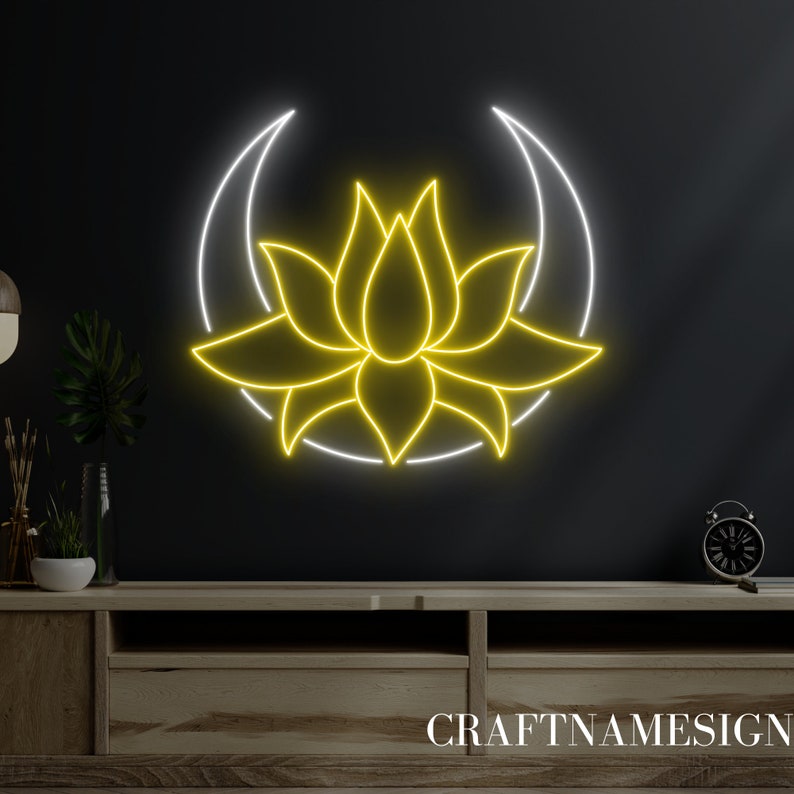 Lotus Moon Led Sign, Lotus Flower Moon Neon Sign, Custom Neon Sign ...