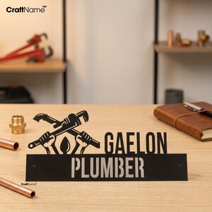 Custom Wooden Plumber Desk Name Plate, Gift For Plumbers, New Job Gift