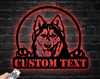 Personalizzato Siberian Husky Dog Metal Sign, LED Husky Metal Wall Art, Personalizzato Siberian Husky Sign, Husky Wall Decor, Funny Husky Owners Gift