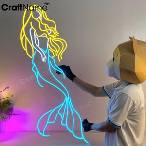 Mermaid Neon Sign, Fairy Mermaid Led Wall Art, Ocean Themed Decor, Custom Neon Light Sign, Gift for Mermaid Lovers, Beach Party Wall Decor