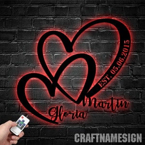 Personalized Name And Date Metal Wall Art Led Light, Couple Metal Sign, Custom Name Sign, Valentine&#39;s Day Wall Decor, Valentine&#39;s Gifts