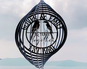 Personalized 45th Wedding Anniversary Lovebirds Metal Wind Spinner, Custom Anniversary Gift, Lovebirds Metal Wind Spinner For Garden Decor