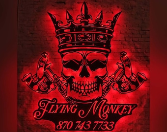 Personalized Skull Tattoo Machine Metal Wall Art, Custom Tattoo Artist Name Sign Decoration For Room, Tattoo MAchine Metal Home Decor, Tatto