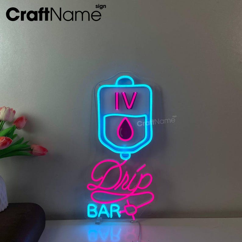IV Therapy Neon Wall Sign, LED Light for Hydration Bar or Wellness ...