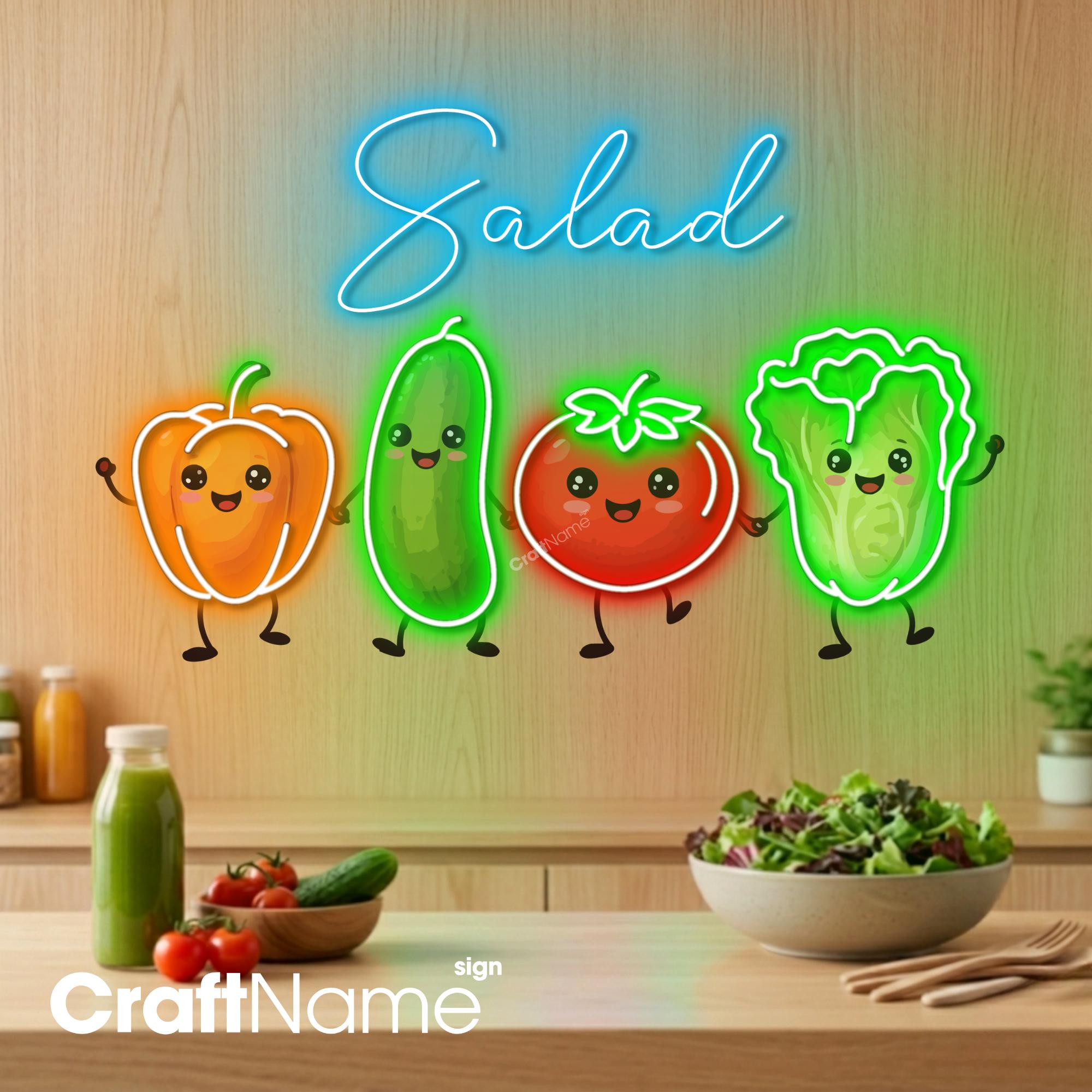 Salad Neon Sign, Cute Vegetable LED Wall Light for Kitchen or Healthy ...