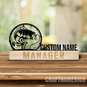 Custom Bass Fishing Desk Name Plate, Fishing Metal Nameplate For Desk, Desk Nameplate, New Job Decor, Desk Name Plate, Fishing Lover Gift