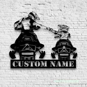Custom Father Son Snowmobile Metal Wall Art LED Light - Personalized Ski-Doo Name Sign Home Decor - Ideal for Home Decor & Gift