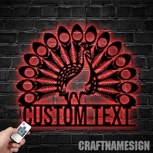 Custom Peacock Metal Wall Art LED Lights, Personalized Peacock Metal Sign, Peacock Decor, Peacock Lovers Gift, Birthday Gift, Xmas Gift