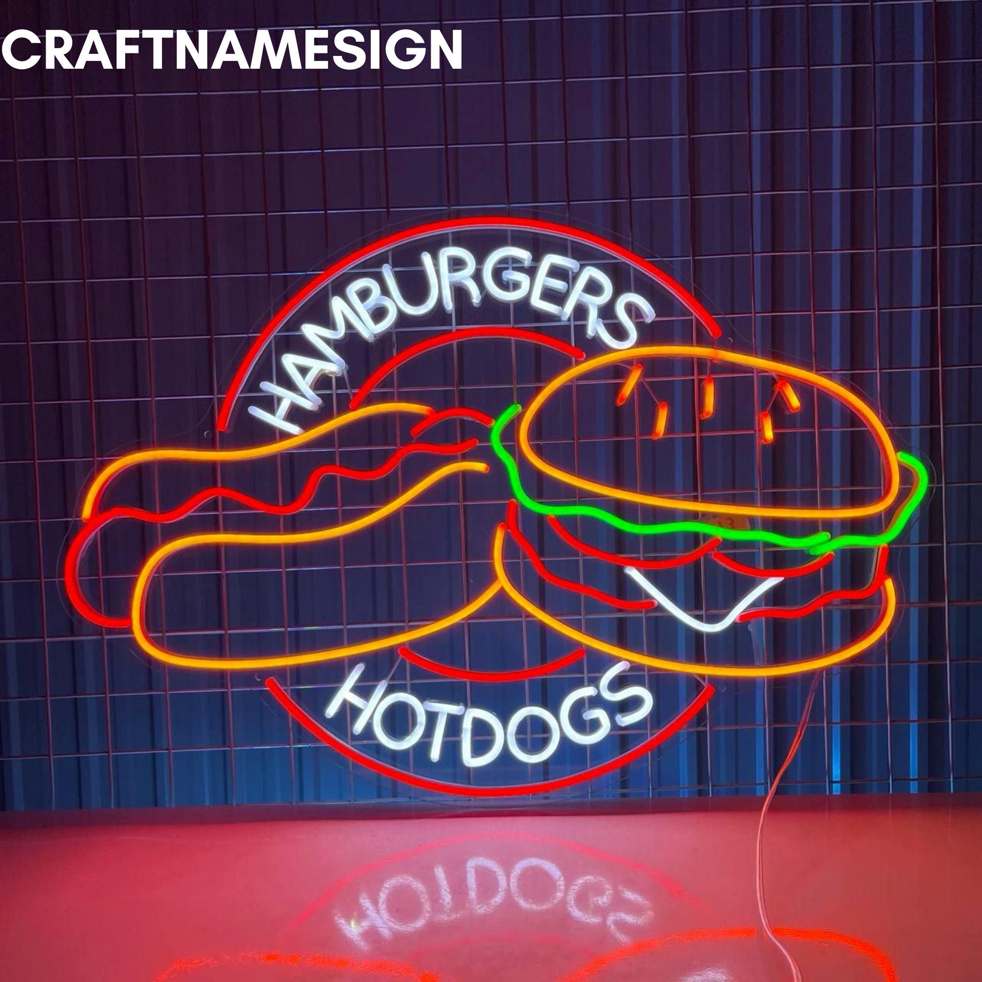 Hamburgers Hotdogs Neon Sign, Burger Led Sign, Custom Neon Sign