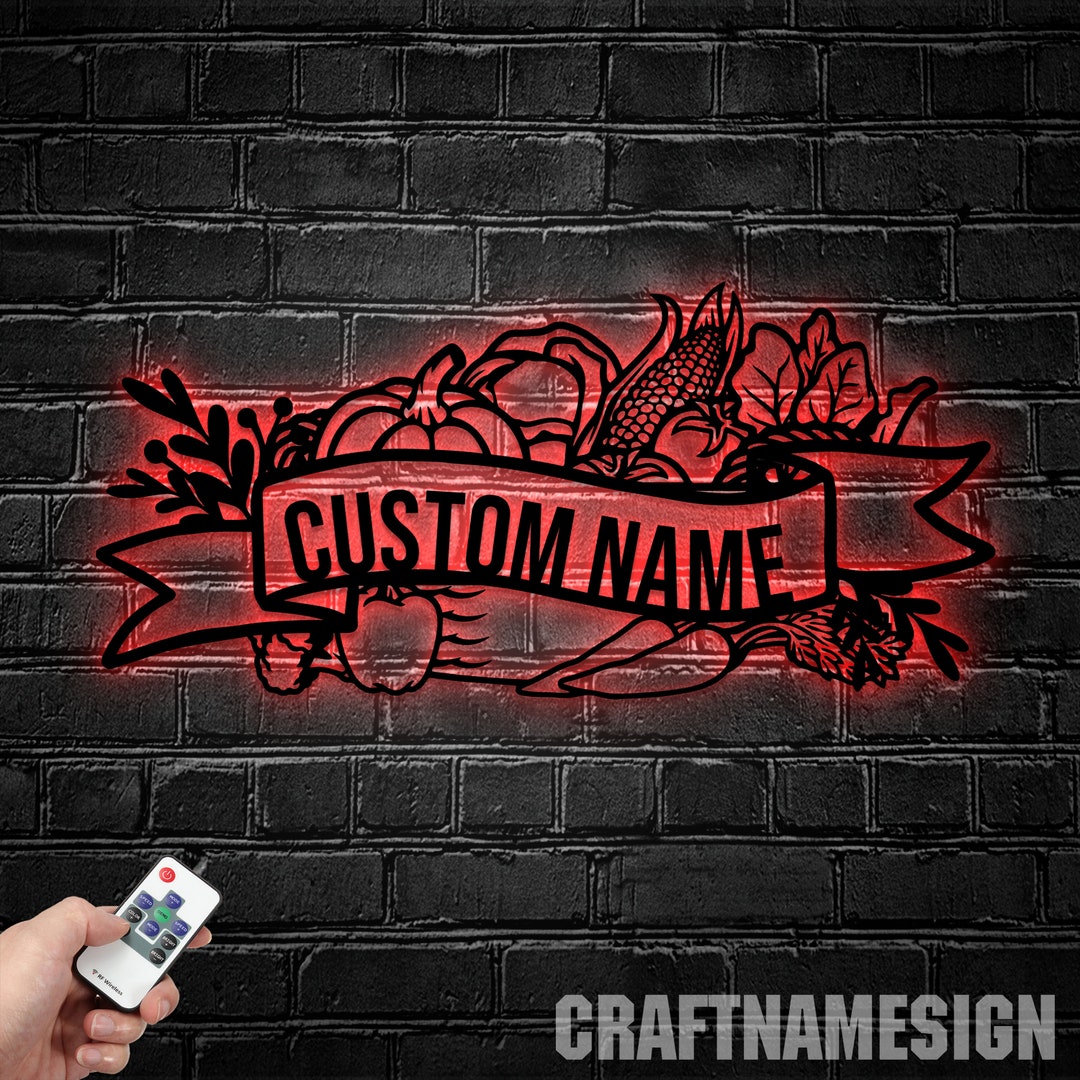 Custom Vegetables Garden Metal Wall Art With LED Light, Personalized ...