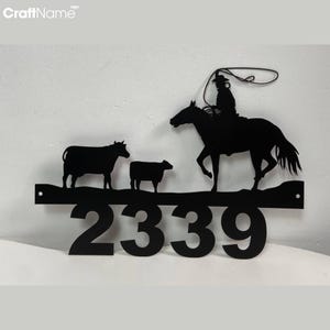 Benutzerdefinierte Cowboy Reitpferd Haustür Adresse Metall Schild, Cowboy Hausnummer Hängeadresse Plakette, Hausnummer Wand Kunst