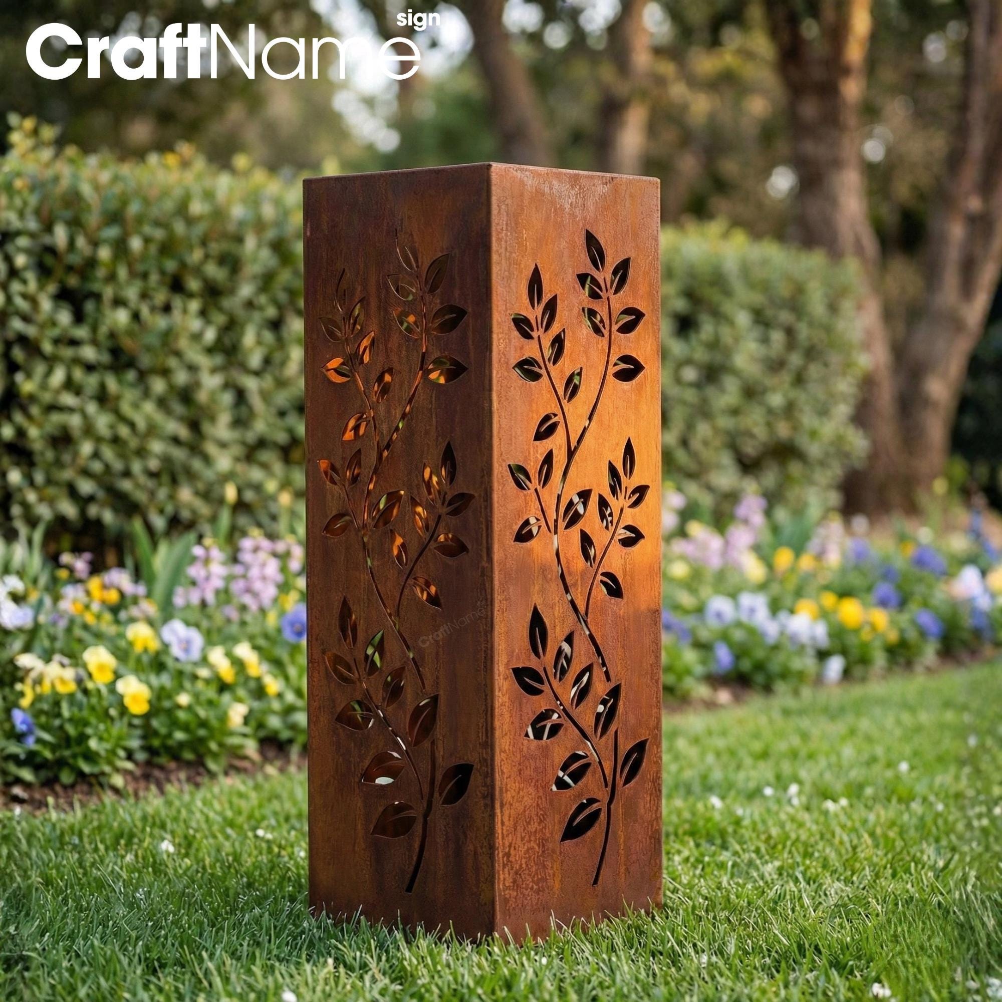 Leaf Vine Rusty Metal Garden Column, Rustic Outdoor Yard Art for Patio ...
