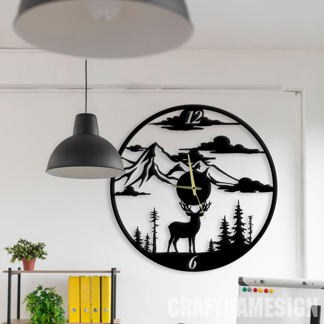 Deer Forest Metal Wall Clock, Wall Clock Unique for Home Decor and Wall ...