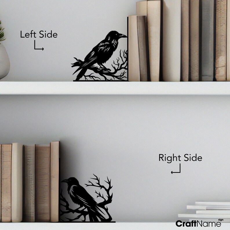 Personalized Raven Metal Bookend for Desk Decor, Black Raven Metal Book ...