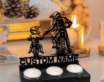 Personalized Father Son Motorbike Metal Candle Holder, Custom Father Name Candle Holder for Home Decor, Candle Stand, Gift for Biker