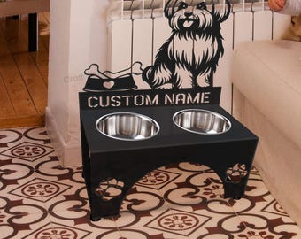 Soporte para cuenco de comida para mascotas de metal con diseño de perro maltés personalizado, soporte para cuenco para perros, letrero para cuenco para mascotas, letrero para comida para perros, decoración para comederos de perros