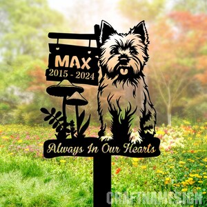 Aangepaste metalen gedenkplaat Cairn Terrier met paal, Cairn Terrier Memorial Garden-paal, grafmarkering, metalen werfpaal, inzet begraafplaats
