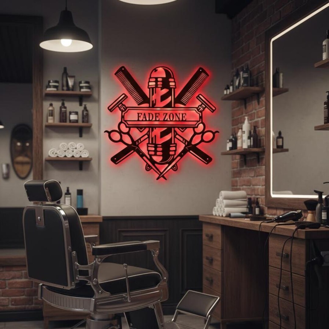 Personalized Barber Shop Metal Sign With LED Lights - Custom Name Sign ...