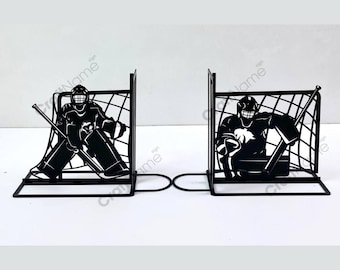 Personalized Hockey Metal Bookend, Custom Ice Hockey Player Book End, Book Stand Black Metal Art, Book Nook Office Decor for Book Lover
