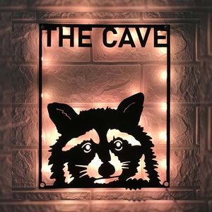 Personalized Raccoon Metal Wall Art with LED Light - Custom Woodland Animal Sign Home Decor - Ideal for Home Decor & Gift