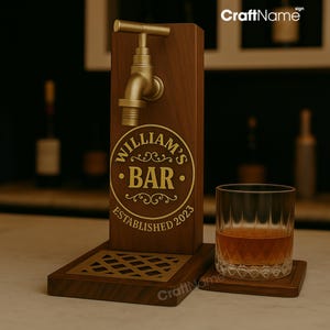 Personalized Engraving Name Wooden Liquor Dispenser, Bourbon Whiskey Dispenser for Home Bar Pub Decor, Beverage Decanter, Gift for Him