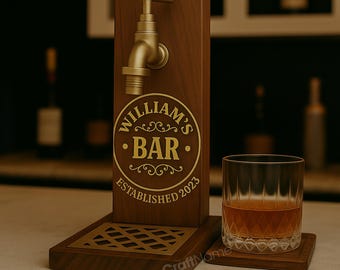 Personalized Engraving Name Wooden Liquor Dispenser, Bourbon Whiskey Dispenser for Home Bar Pub Decor, Beverage Decanter, Gift for Him