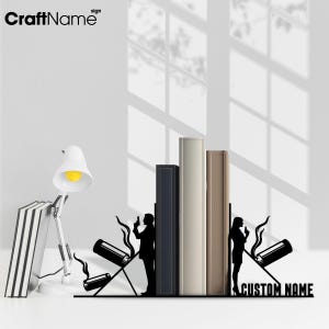 Custom Cowboy Agent Metal Table Bookend Decor, Personalized Cowboy Cowgirl Name Book End, Book Stand Black Metal Art, Book Nook Office Decor