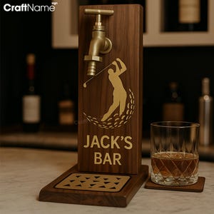 Distributeur de whisky personnalisé sur le thème du golf, distributeur d&#39;alcool en bois pour golfeur, décoration de bar avec carafe à boisson, cadeau pour amateur de golf