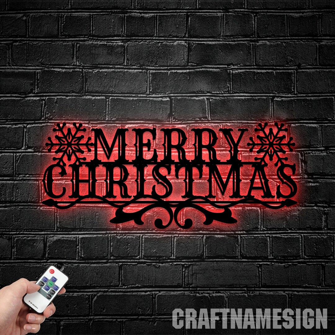 Merry Christmas Metal Wall Art Led Light Christmas Metal Wall Etsy