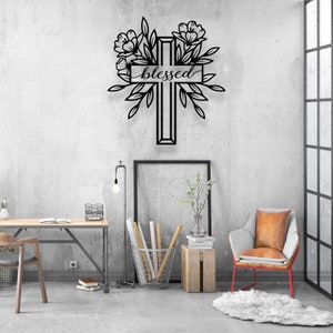 Blessed Cross Metal Wall Art LED Light - Christ Sign Home Decor - Ideal ...
