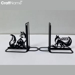 Custom Fox Bookend Metal Sign, Personalized Wild Fox Lover Name Book End, Book Stand Black Metal Art, Book Nook Office Decor for Book Lover