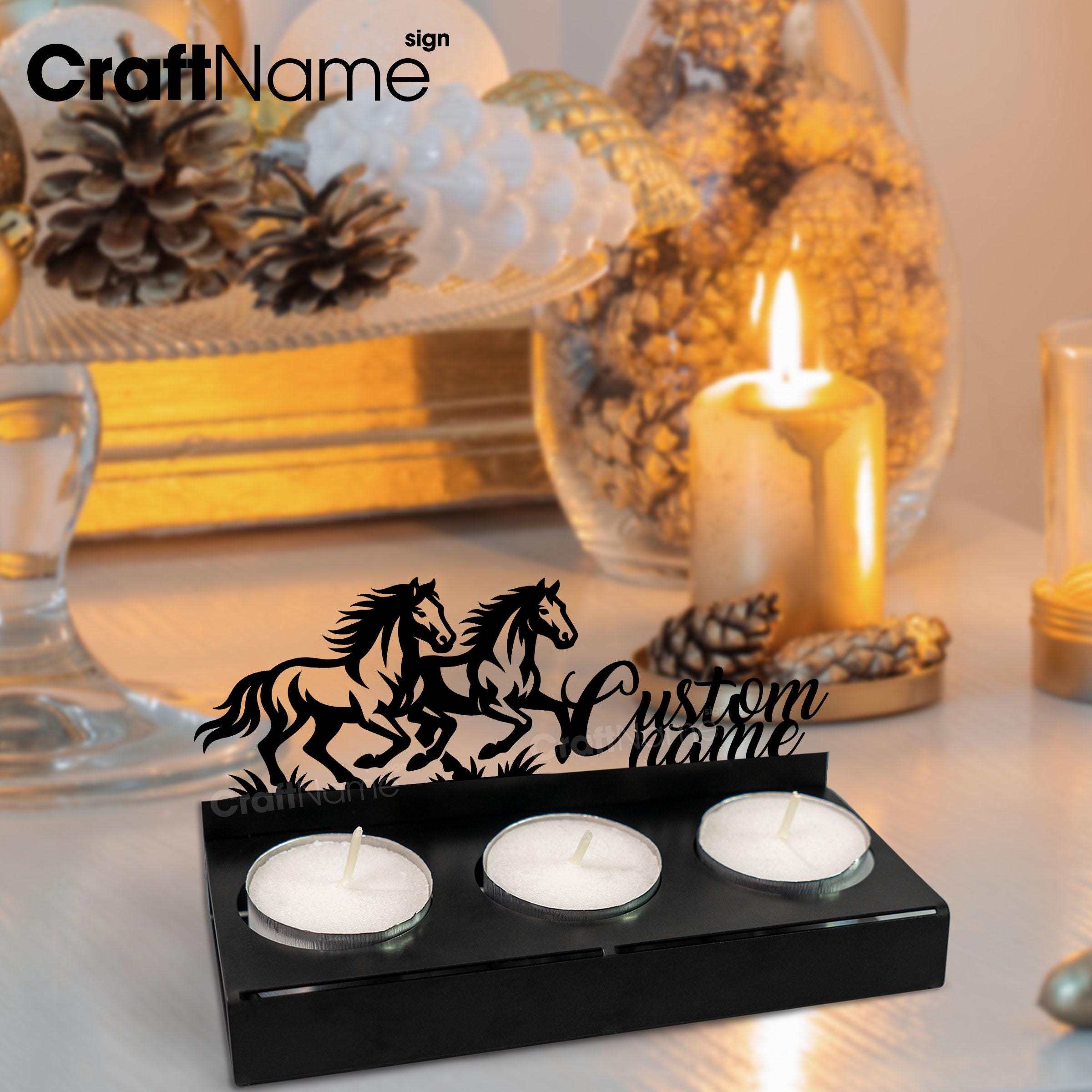 パーソナライズされた馬の金属製キャンドルホルダー、素朴なキャンドル