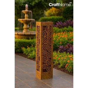 Colonne de jardin en spirale rouillé rustique, décoration de jardin, aménagement paysager, oeuvre d&#39;art de sculpture de jardin en plein air, meubles de jardin sur mesure, couverture de puits