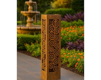 Rustic Rusty Spiral Metal Garden Column, Landscape Design Yard Decor, Outdoor Garden Sculpture Art, Custom Garden Furniture, Well Cover